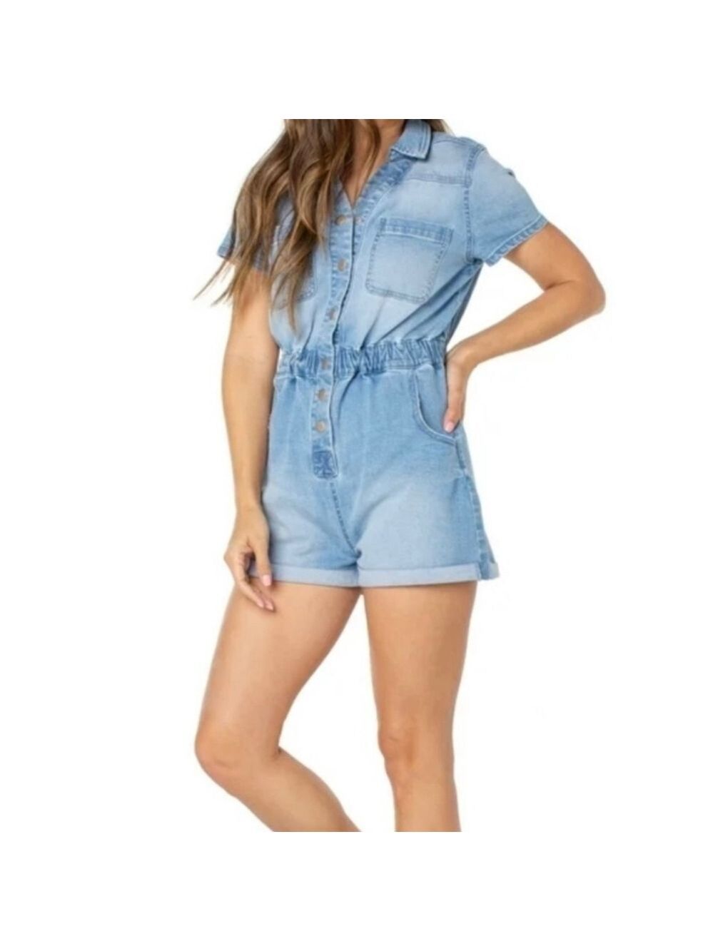CELEBRITY PINK DENIM SHORTS ROMPER SIZE 11-13 EUC - Picture 3 of 5